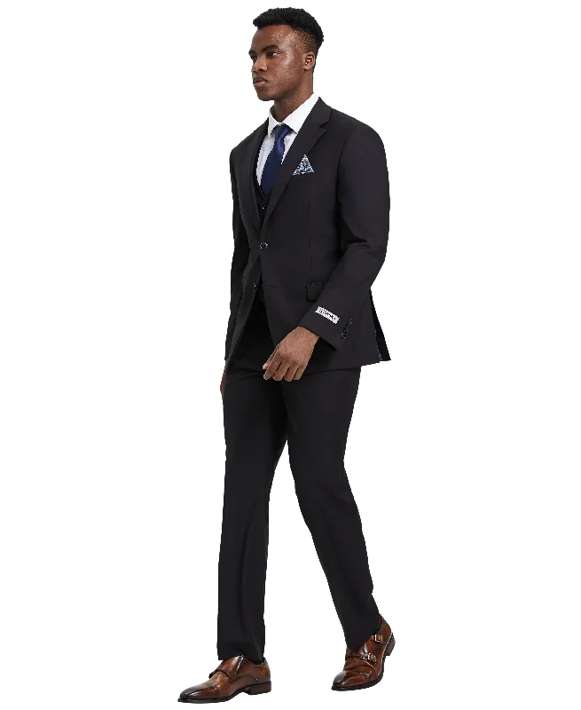 Stacy Adams 3 PC Black Solid Mens Suit