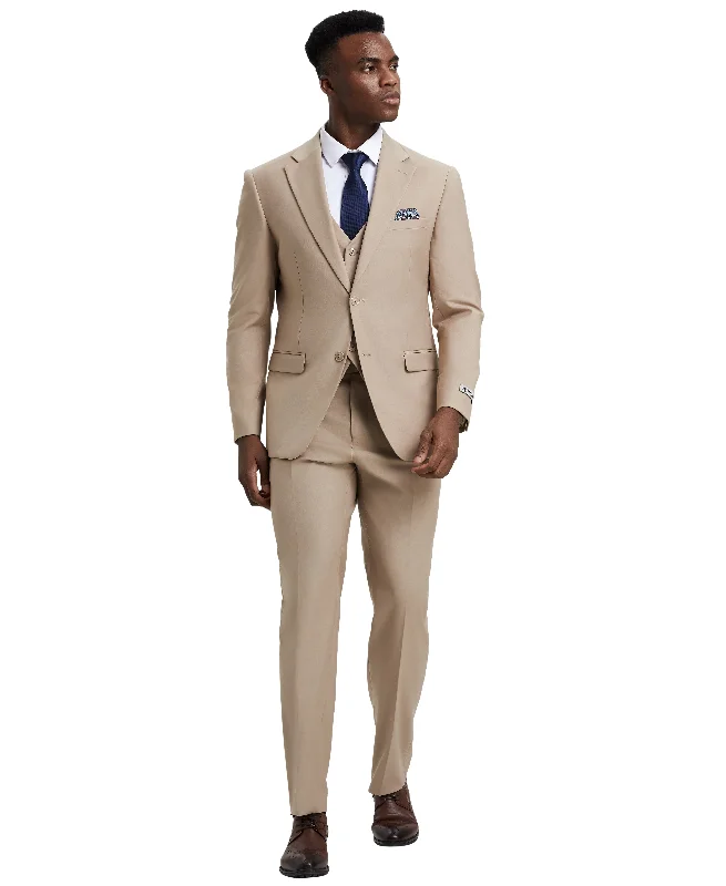 Stacy Adams 3 PC Tan Solid Mens Suit