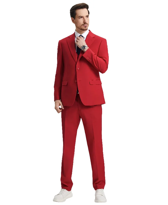 Stacy Adams 3 PC Red Solid Mens Suit