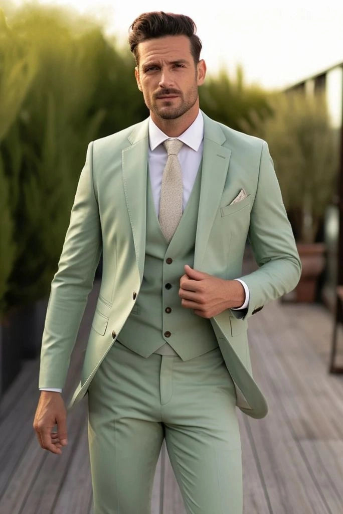 Men Premium Sage Green Three Piece Suit Promo Wear Engagement Wear Formal Wedding Wear Stylish Classic Bespoke Suit