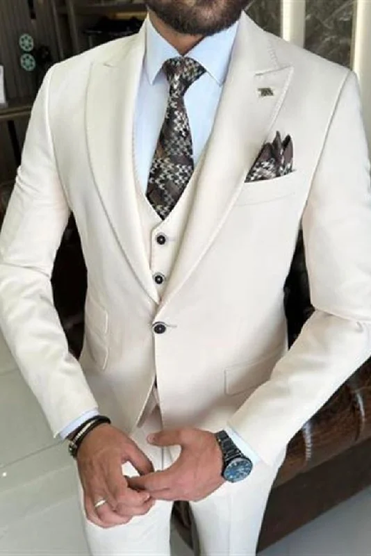 Mens Three Piece Wedding Suit Off White Elegant Groom Wedding Suit For Him