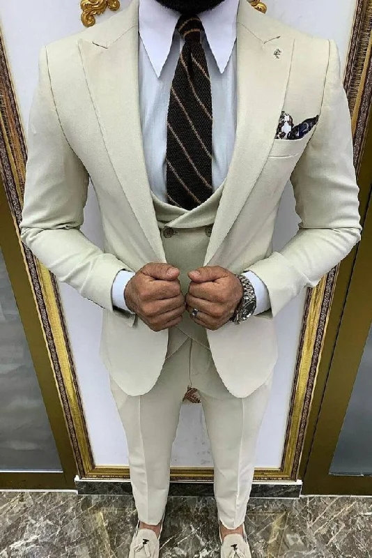 Men Classic 3 Piece Suit Off White Slim Fit Suit Wedding Outwear Dinner Suit Bespoke