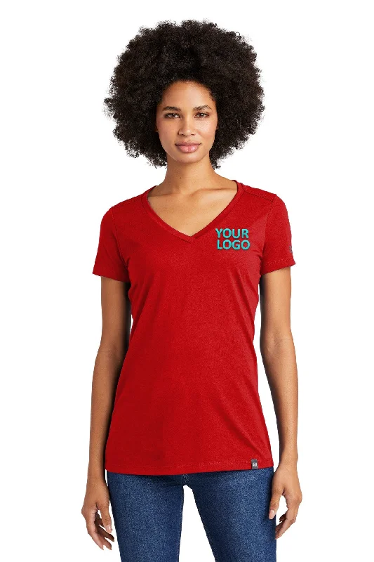 New Era Ladies Heritage Blend V-Neck Custom Printed Tee's, Scarlet