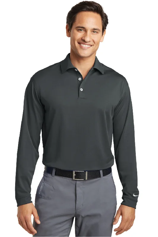 Nike Mens Stretch Tech Dri-Fit Moisture Wicking Long Sleeve Polo Shirt - Anthracite Grey