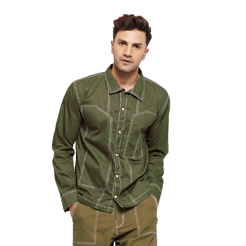 Olive Contrast Stitch Carpenter Shirt