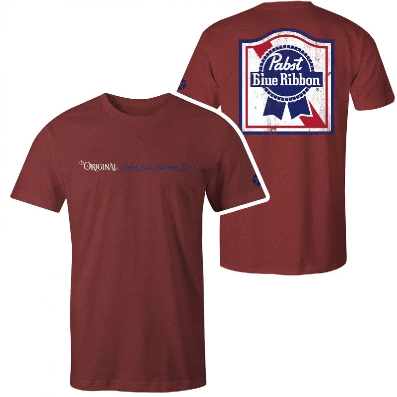 Pabst Blue Ribbon Logo Crimson Colorway Front And Back Print TShirt