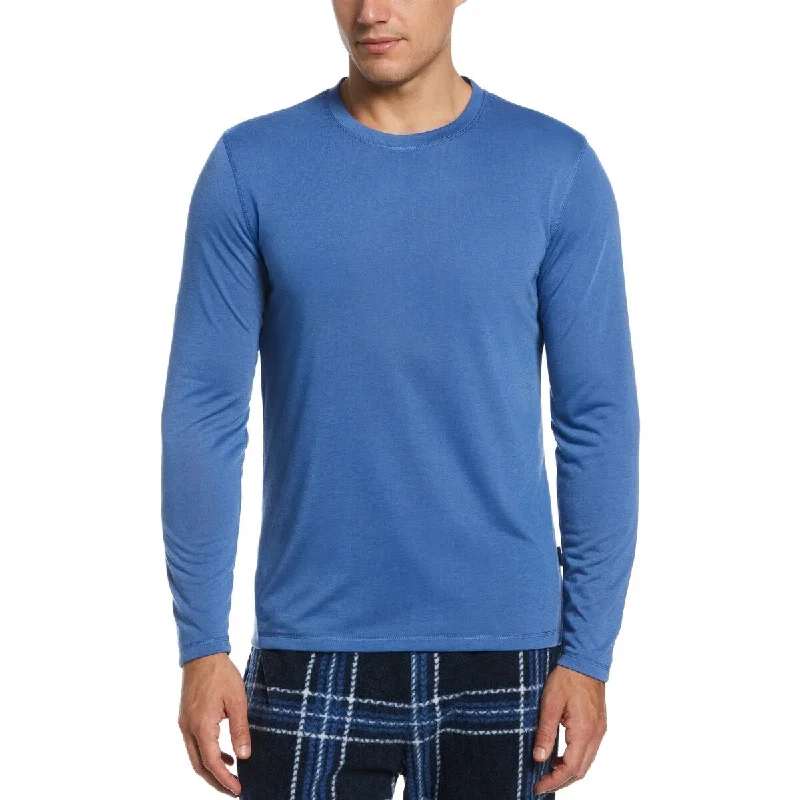 Perry Ellis Portfolio Men's Solid Long-Sleeve Pajama T-Shirt Blue Size L