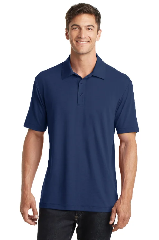 Port Authority Mens Cotton Touch Performance Moisture Wicking Short Sleeve Polo Shirt - Estate Blue