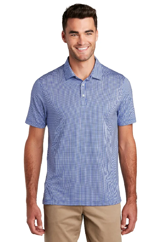 Port Authority Mens Gingham Moisture Wicking Short Sleeve Polo Shirt - True Royal Blue/White