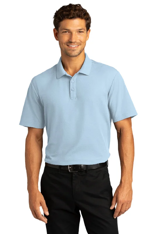 Port Authority Mens React SuperPro Snag Resistant Short Sleeve Polo Shirt - Cloud Blue