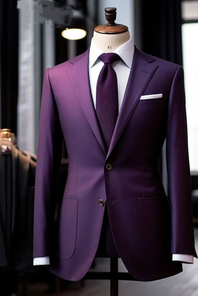 Premium Wedding Dark Purple Two Piece Wear Slim Fit Suit One Button Elegant Suits Formal Tailoring