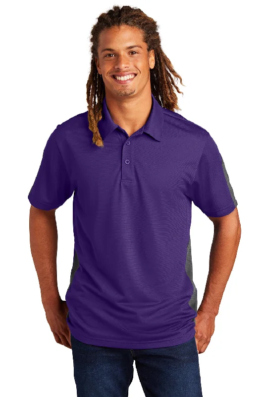 Sport-Tek Mens Active Mesh Moisture Wicking Short Sleeve Polo Shirt - Purple/Grey