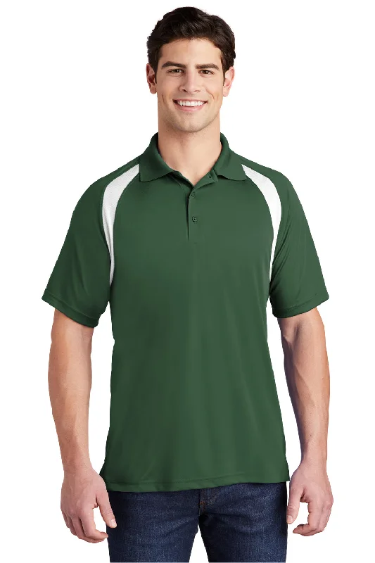 Sport-Tek Mens Dry Zone Moisture Wicking Short Sleeve Polo Shirt - Forest Green/White