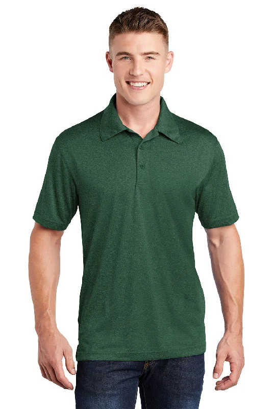 Sport-Tek Mens Heather Contender Moisture Wicking Short Sleeve Polo Shirt - Heather Forest Green