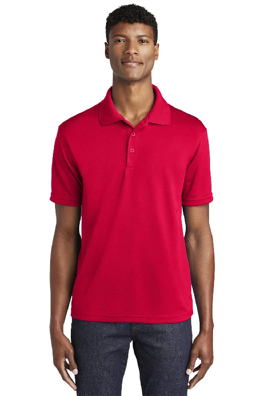 Sport-Tek Mens RacerMesh Moisture Wicking Short Sleeve Polo Shirt - Deep Red