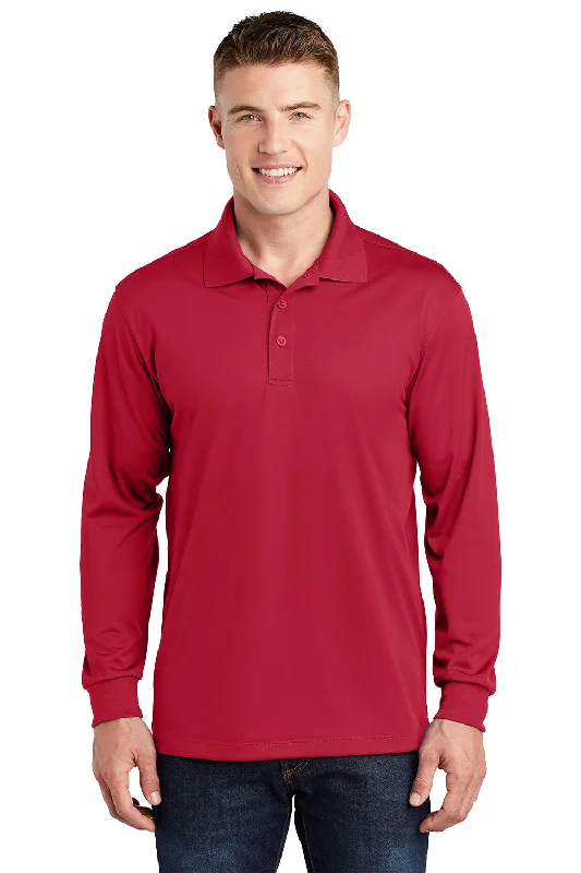 Sport-Tek Mens Sport-Wick Moisture Wicking Long Sleeve Polo Shirt - Deep Red