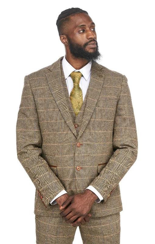 Ted Tan Check Tweed Vintage Wedding Suit | Check Suit | Wedding Wear | Office Wear