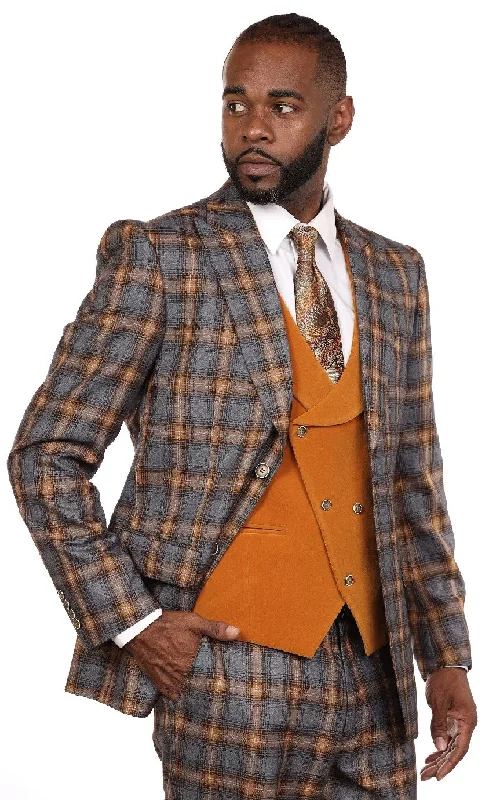 Vitali M5832 Pieces Vested  Suit Mustard