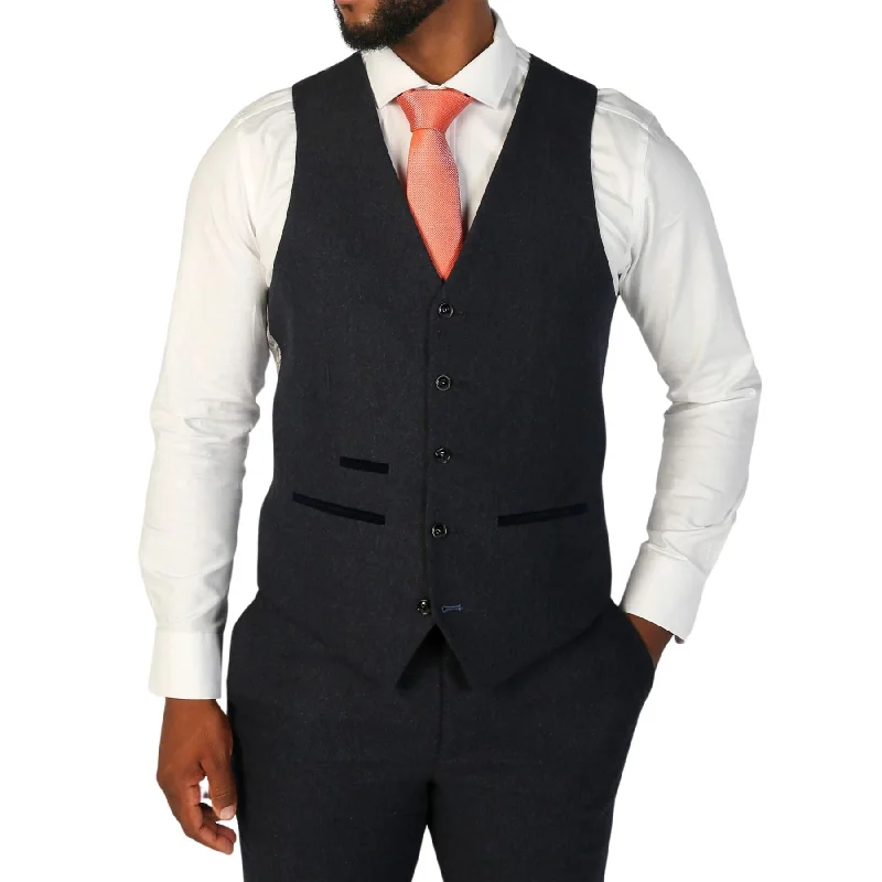 Men's Waistcoat Navy Blue Wool Blend Tweed Tailored Fit Vest